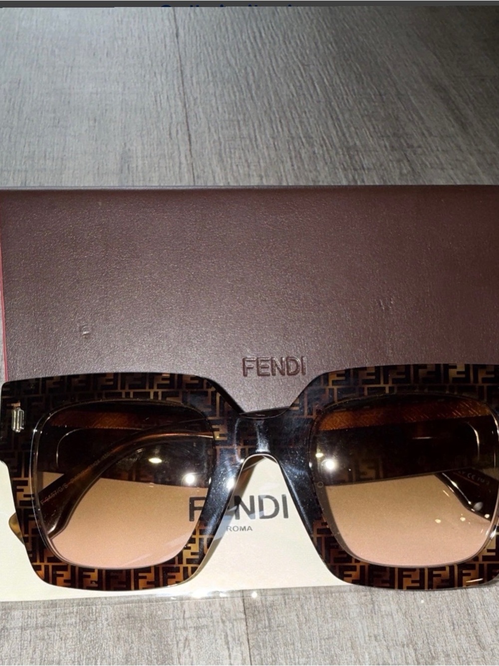 Fendi Brown FF-Pattern Oversized Square Sunglasses